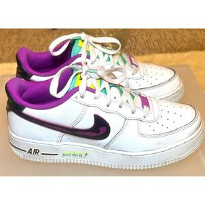 Nike Air Force 1 Low GS White Purple Teal Just Do It Sneakers CW1575-100